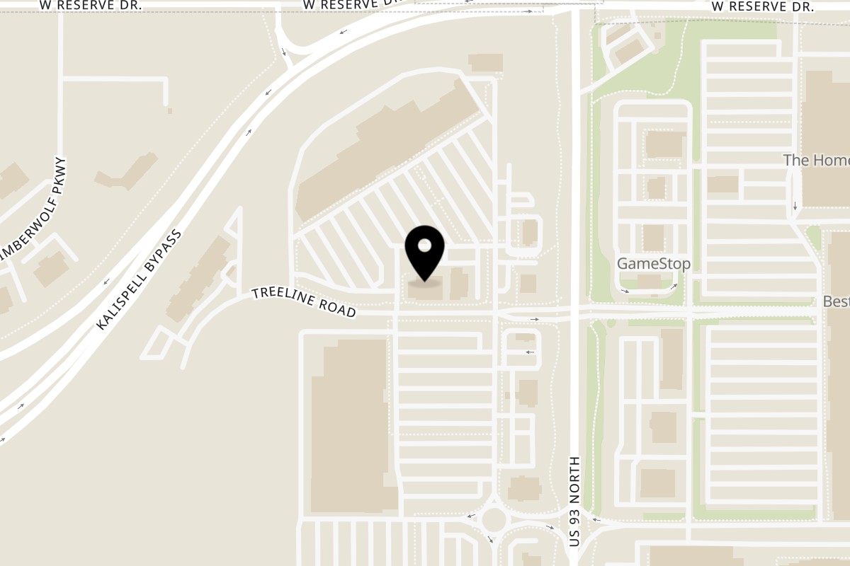 Map showing the location of Grinnell Tap & Grill on 85 Treeline Rd Ste 104 in Kalispell